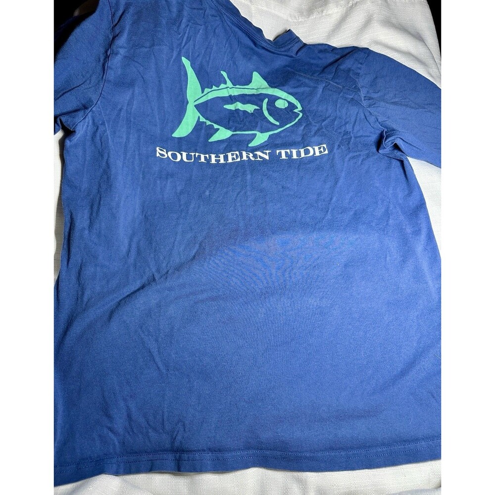 Southern Tide True Blue Graphic Short Sleeve Fishing Beach 100% Cotton Size Med